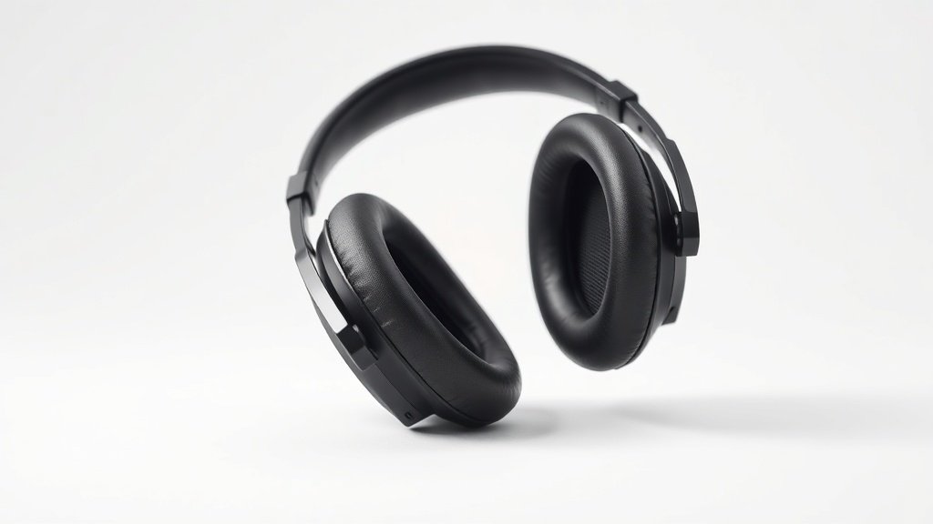 High-end open-back headphones on clean white studio background with soft side lighting showing detailed driver housing and mesh grilles, photographed from slight angle to emphasize depth and dimensional quality